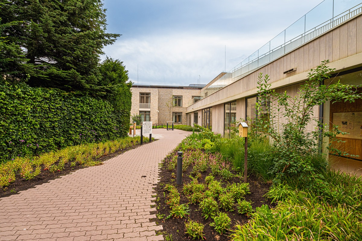 Weelderige beplanting in een groene bedrijfstuin