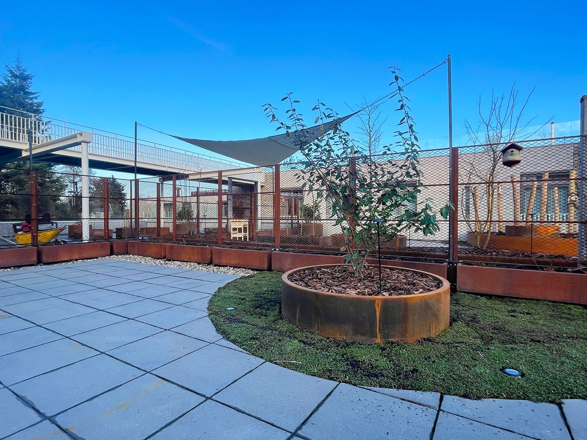 Vergroening van daken door serum en bloembakken