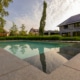 Weerspiegeling van de beplanting in het zwembadwater